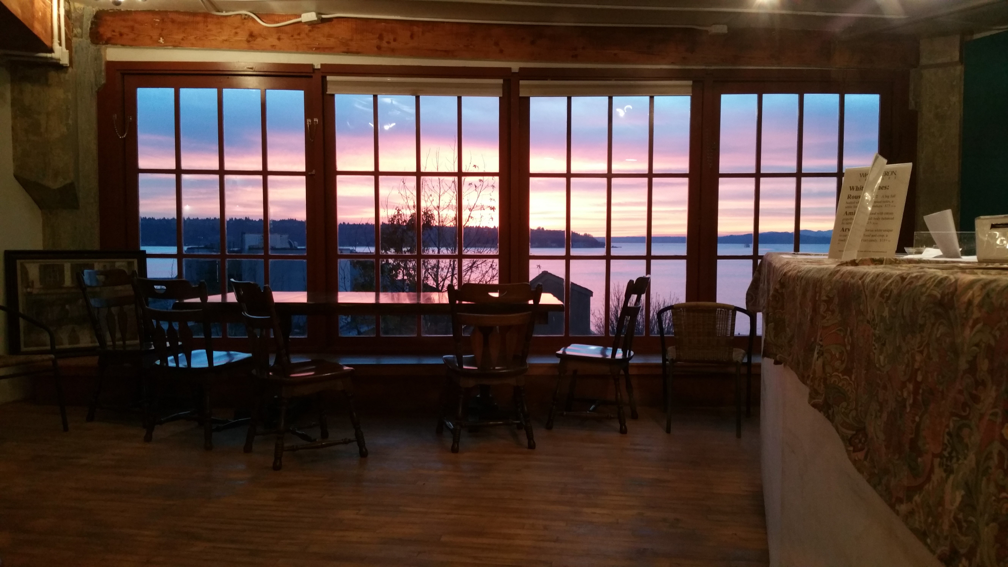 View of a sunset from Northwest Tastings, looking East across Elliot Bay
